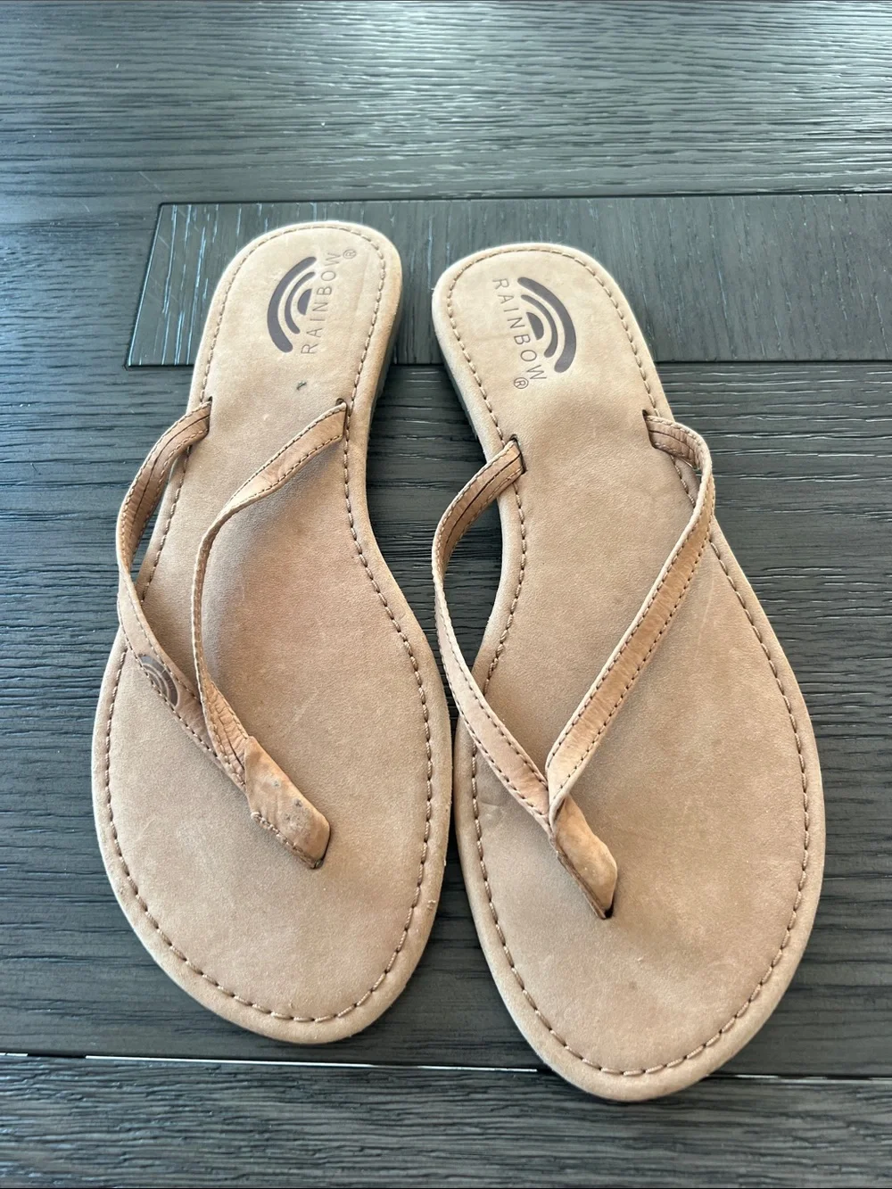 Rainbow Tan Suede Flip Flop Sandals NWT